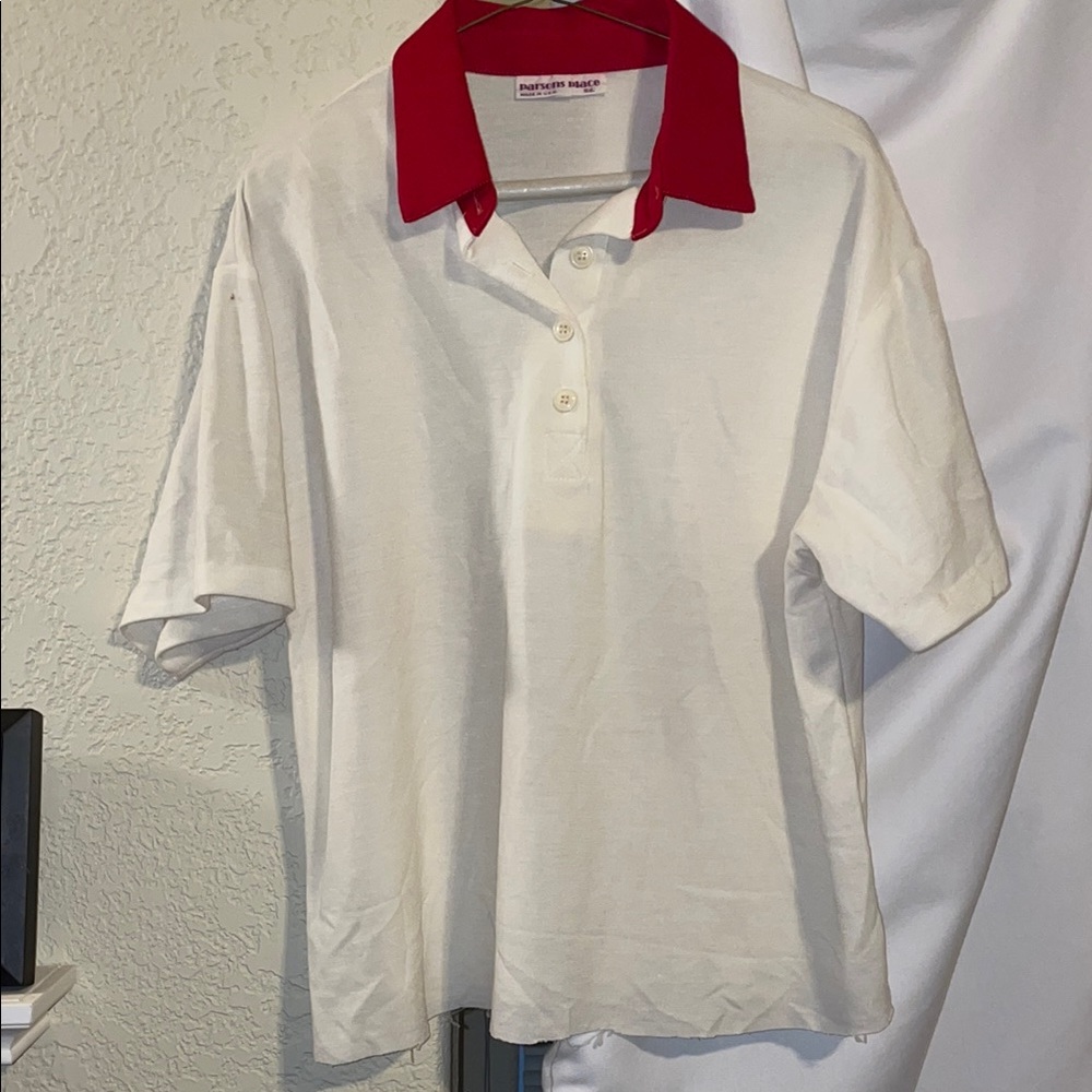 White Polo Shirt with Red Collar